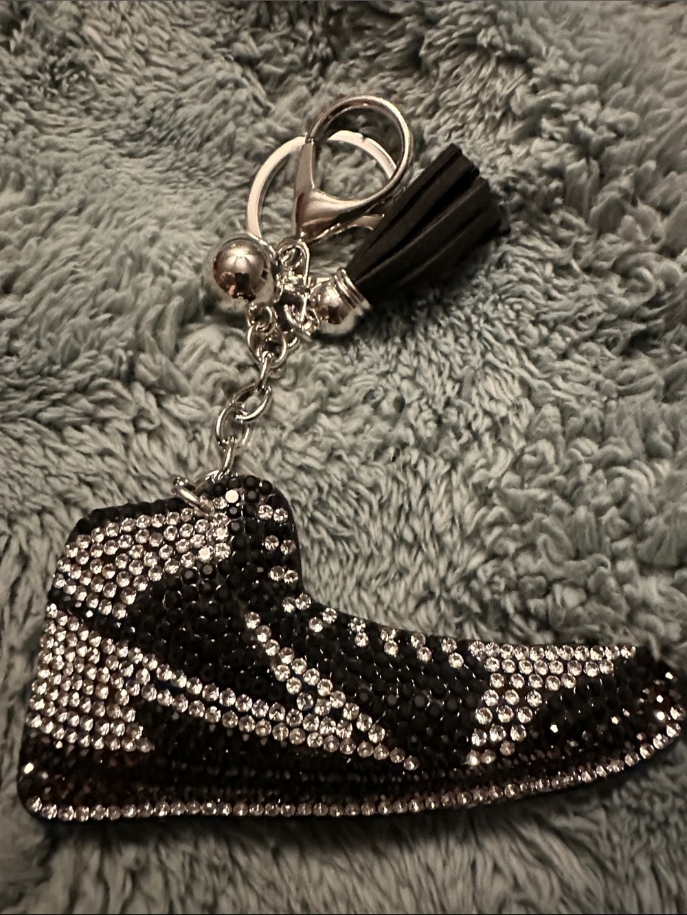 Black and Silver Crystal Sneaker Keychain Bag Charm
